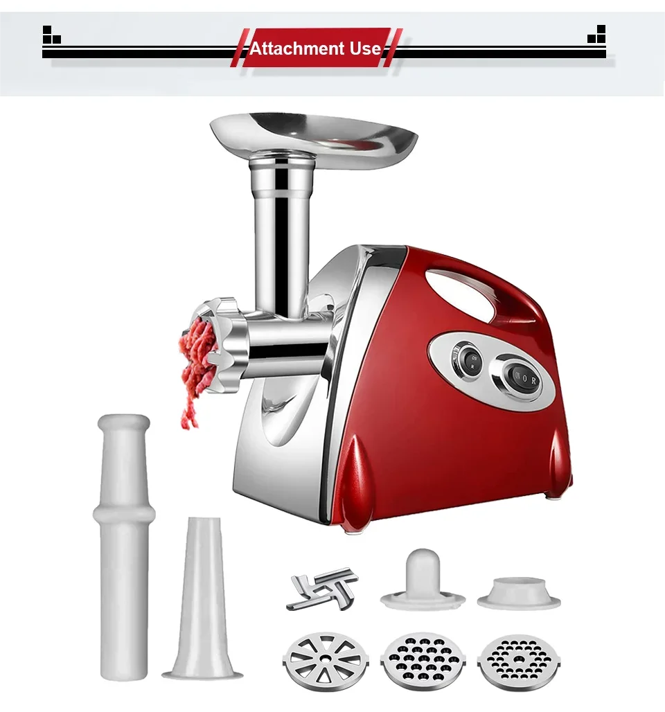 Hachoir à viande électrique puissant (2800 W max.) - Hachoir à viande robuste - Hachoir à saucisses - Robot culinaire en acier inoxydable - Poussoir à saucisses
