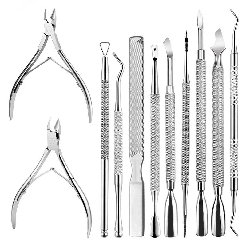 Ensemble d'outils professionnels en acier inoxydable pour la manucure - Lime, vernis et soin des cuticules