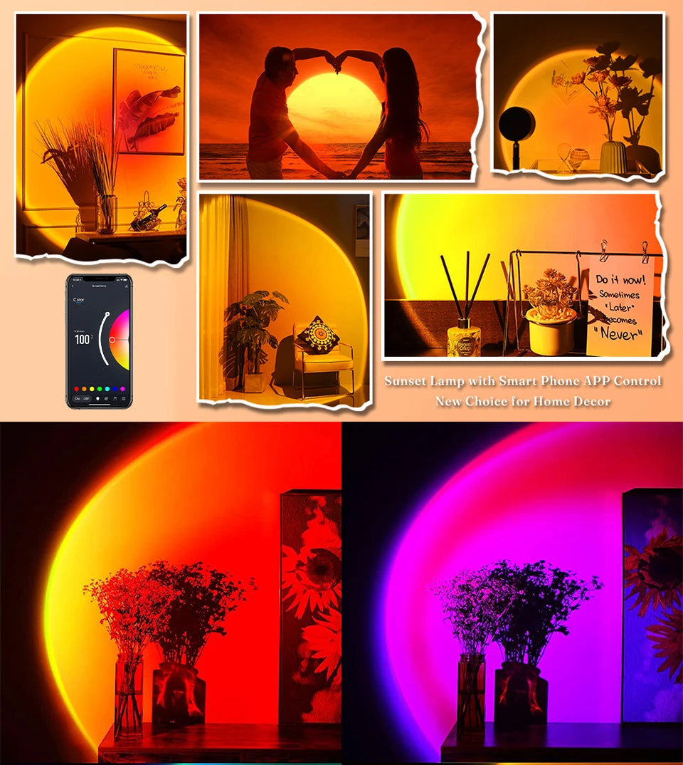 Lampe de nuit LED Tuya Smart Sunset, projecteur à distance USB RGB avec application Smart Life, idéale pour la décoration de chambre, la photographie, les fêtes et les naissances. Parfaite pour la décoration de chambre, les photos et les événements.
