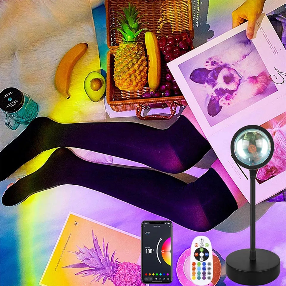 Lampe de nuit LED Tuya Smart Sunset, projecteur à distance USB RGB avec application Smart Life, idéale pour la décoration de chambre, la photographie, les fêtes et les naissances. Parfaite pour la décoration de chambre, les photos et les événements.