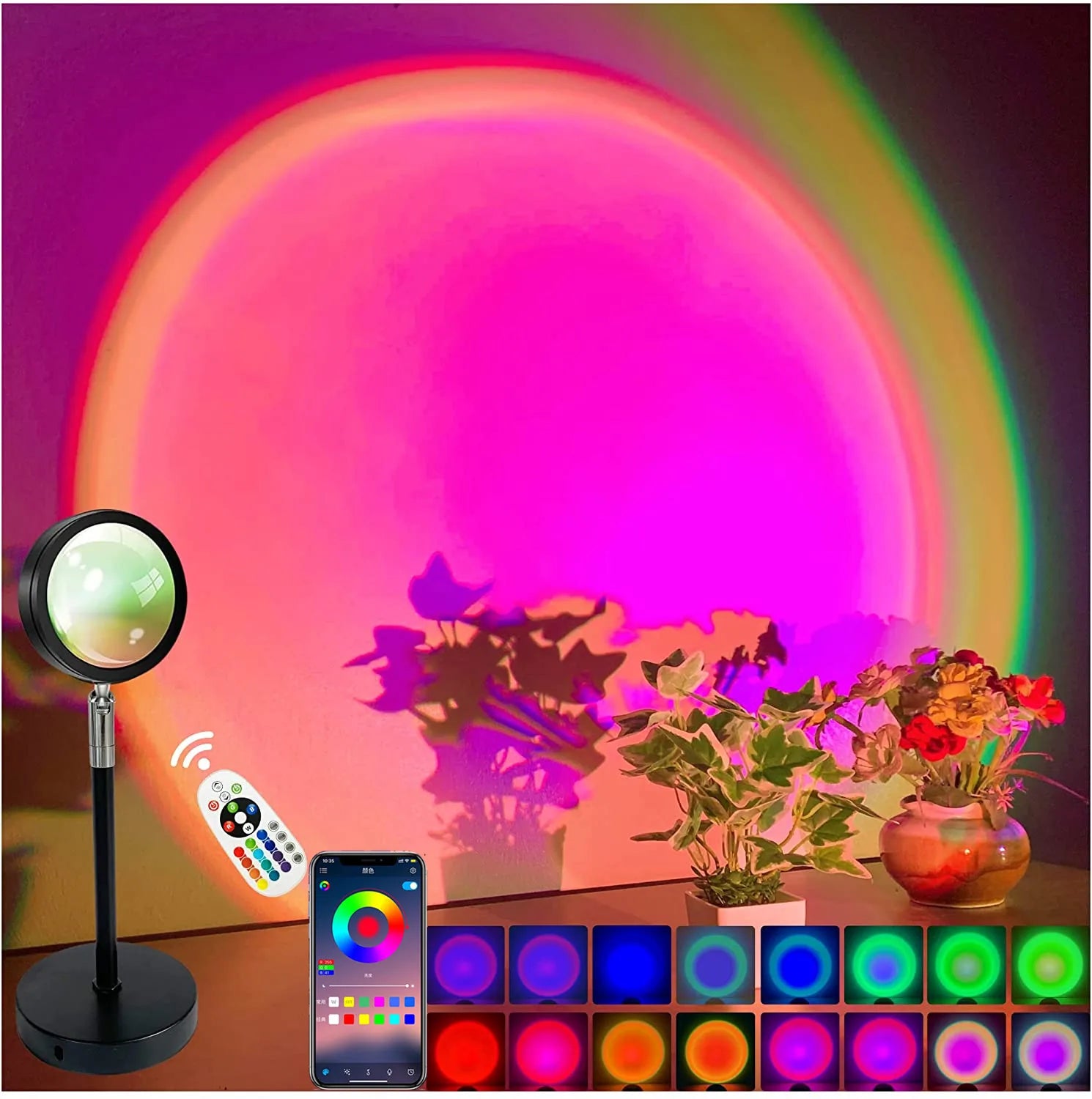 Lampe de nuit LED Tuya Smart Sunset, projecteur à distance USB RGB avec application Smart Life, idéale pour la décoration de chambre, la photographie, les fêtes et les naissances. Parfaite pour la décoration de chambre, les photos et les événements.