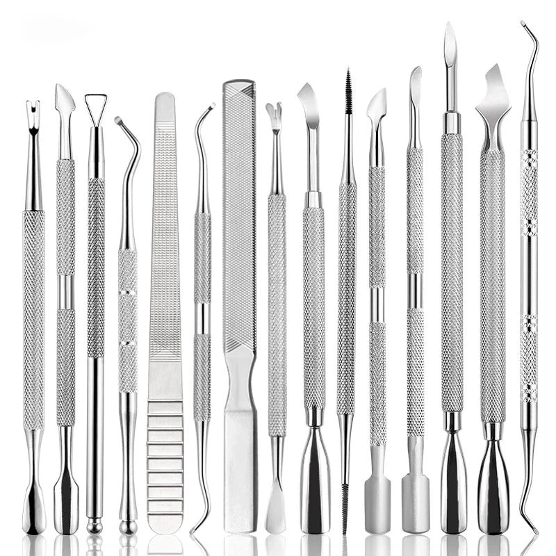 Ensemble d'outils professionnels en acier inoxydable pour la manucure - Lime, vernis et soin des cuticules