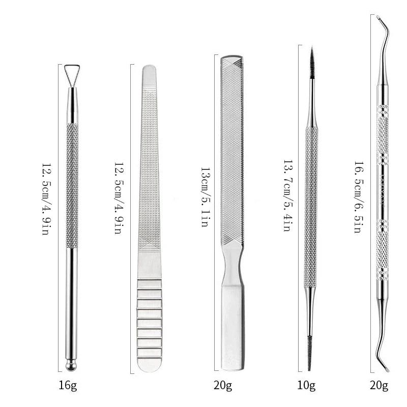 Ensemble d'outils professionnels en acier inoxydable pour la manucure - Lime, vernis et soin des cuticules