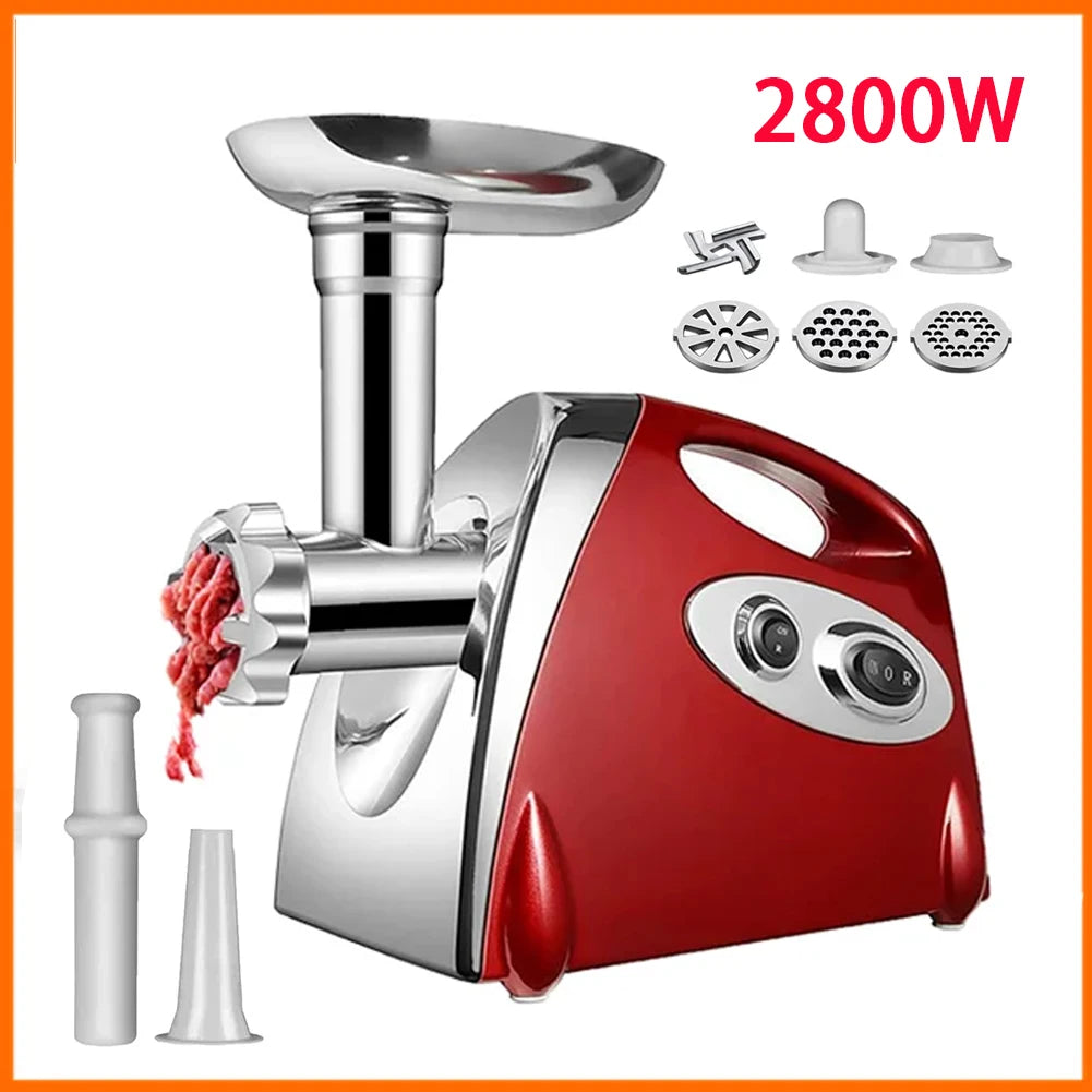 Hachoir à viande électrique puissant (2800 W max.) - Hachoir à viande robuste - Hachoir à saucisses - Robot culinaire en acier inoxydable - Poussoir à saucisses