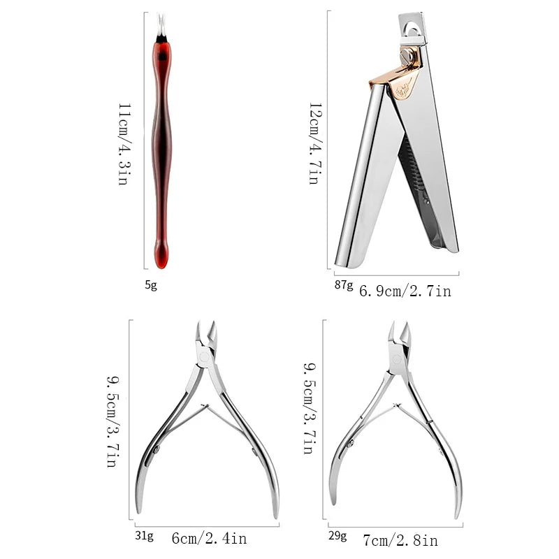 Ensemble d'outils professionnels en acier inoxydable pour la manucure - Lime, vernis et soin des cuticules