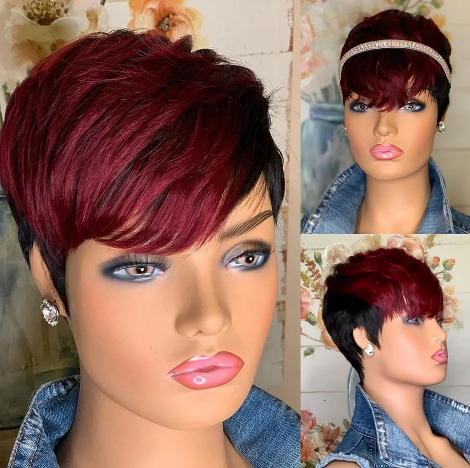 Perruque synthétique WIGERA Highlight, coupe pixie courte et lisse, style bob, mélange miel doré et noir, pour femme
