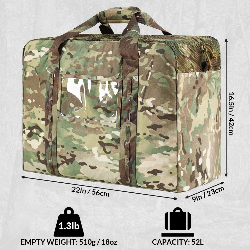 Sac de voyage militaire, sac de voyage extra large et ultra-résistant de 52 L pour l'armée, sac de voyage tactique pour le tir, le camping, la randonnée et les voyages.