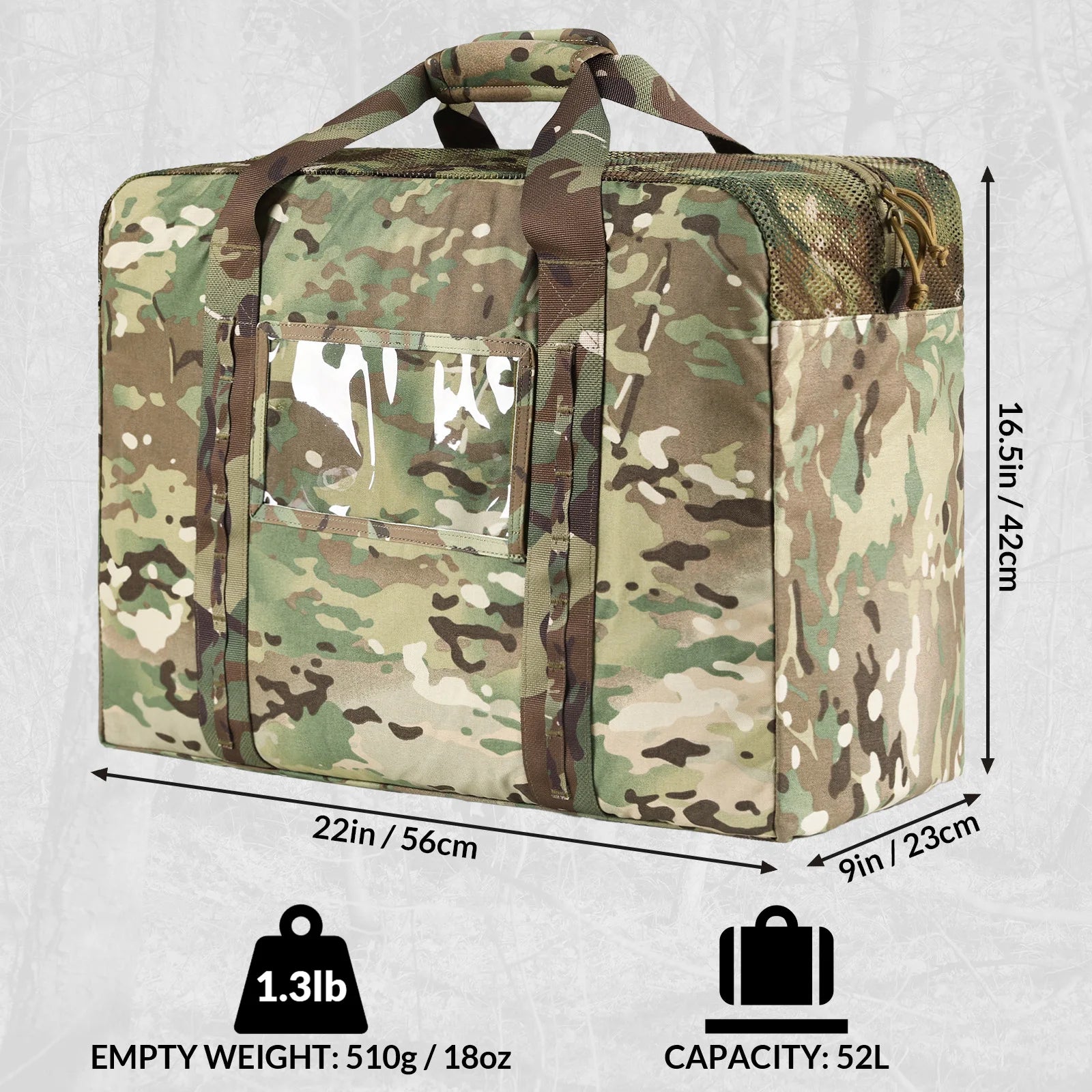 Sac de voyage militaire, sac de voyage extra large et ultra-résistant de 52 L pour l'armée, sac de voyage tactique pour le tir, le camping, la randonnée et les voyages.