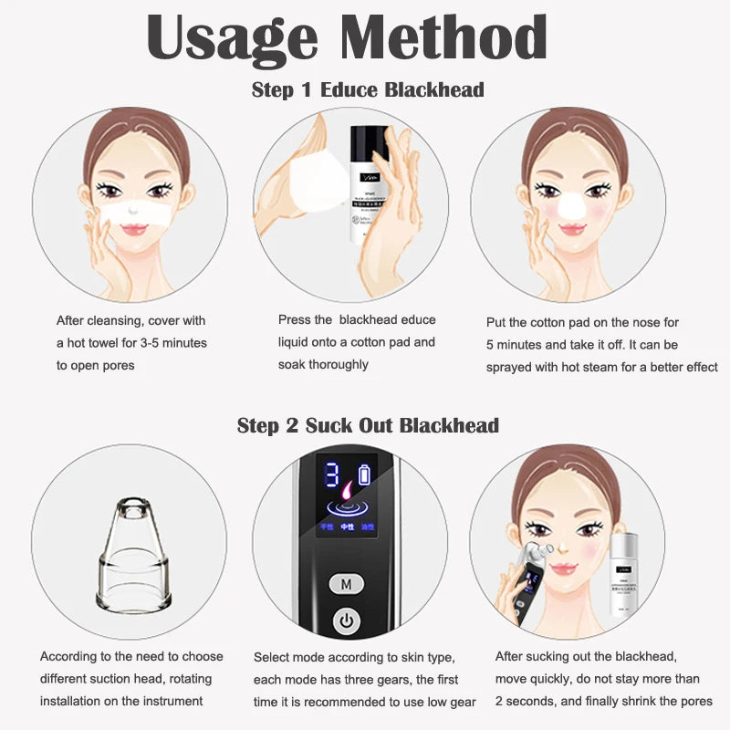 Premium Blackhead Remover - 6 Heads & LCD Display