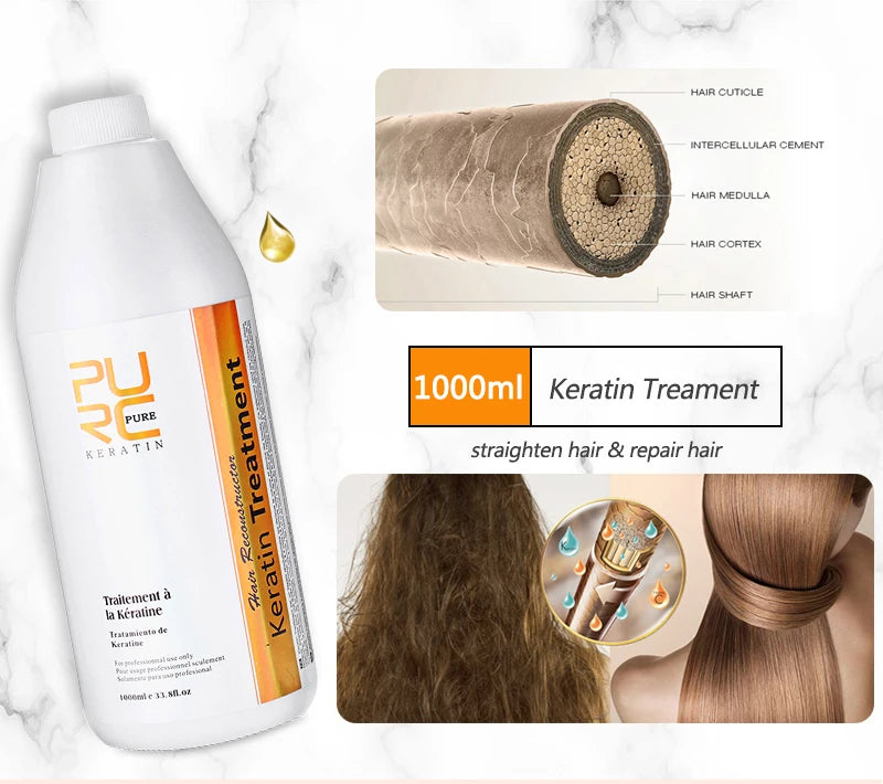 0%/5%/8%/12% Keratin Hair Straightening Treatment For Curly Frizzy Hair Smoothing Care Brazilian Keratin Salon Products 1000ml