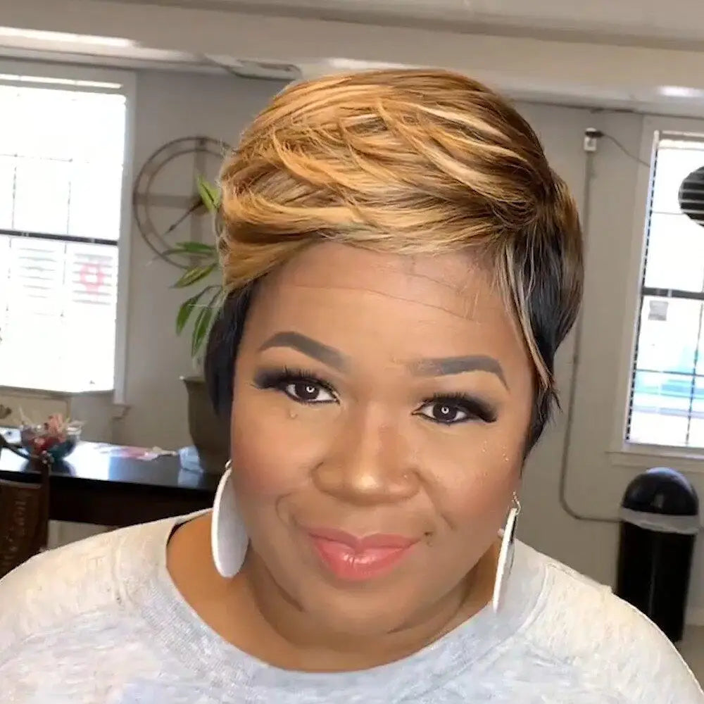 Perruque synthétique WIGERA Highlight, coupe pixie courte et lisse, style bob, mélange miel doré et noir, pour femme