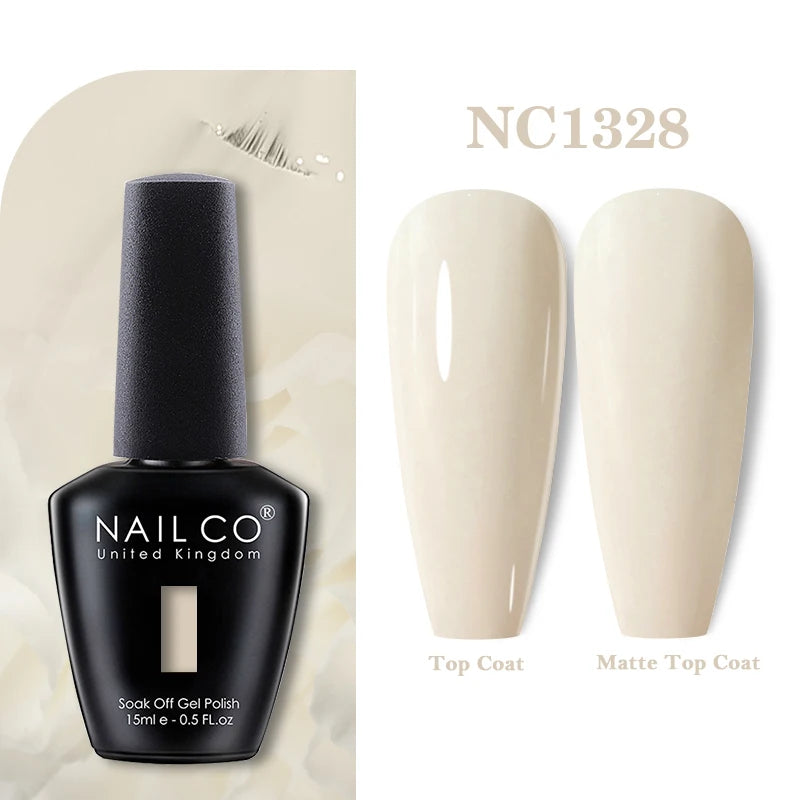 Vernis à ongles gel NAILCO 283 couleurs, base et top coat, semi-permanent, UV, pour nail art et manucure hybride.