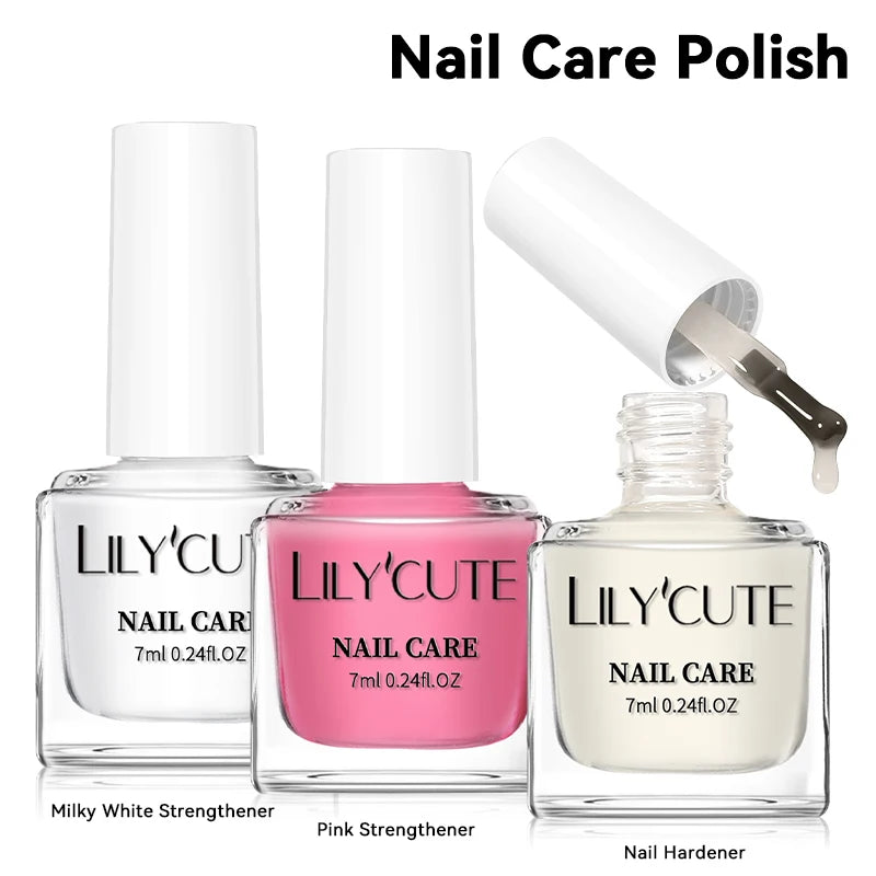 LILYCUTE Nail Strengthener Polish - Milky White Pink Care Varnish 7ML