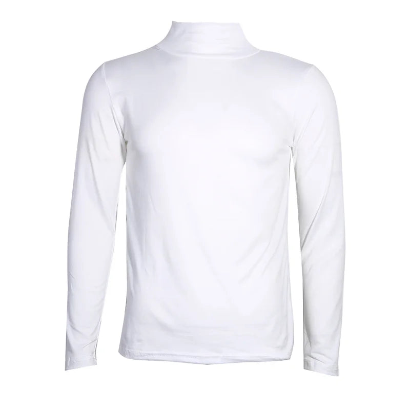 Men's High Neck T-Shirt - Fashion Solid Slim-Fit Long Sleeve Basic Tee