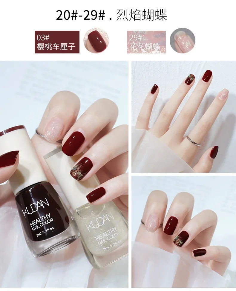 Vernis à ongles sans lampe UV, blanc à fines paillettes, sans cuisson, sans décollement, base huileuse transparente et brillante, couleur nude