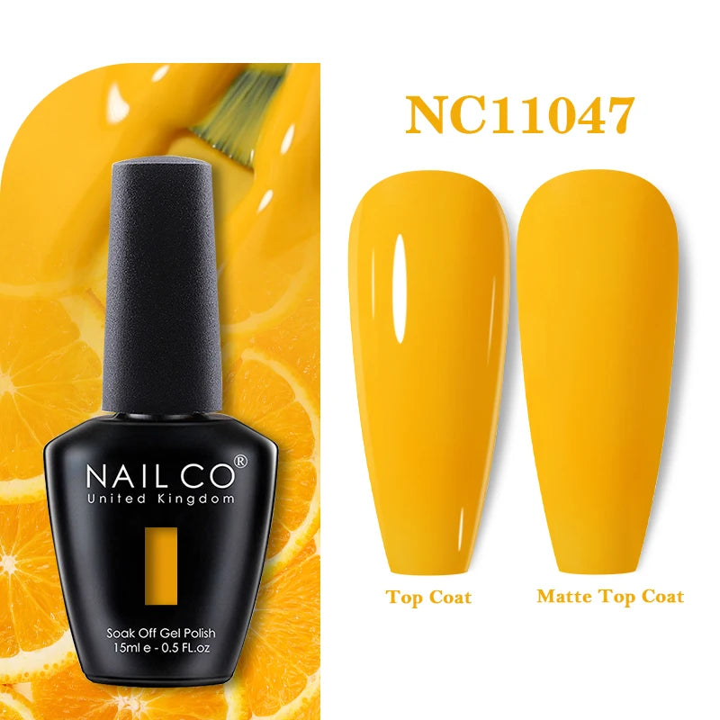 Vernis à ongles gel NAILCO 283 couleurs, base et top coat, semi-permanent, UV, pour nail art et manucure hybride.