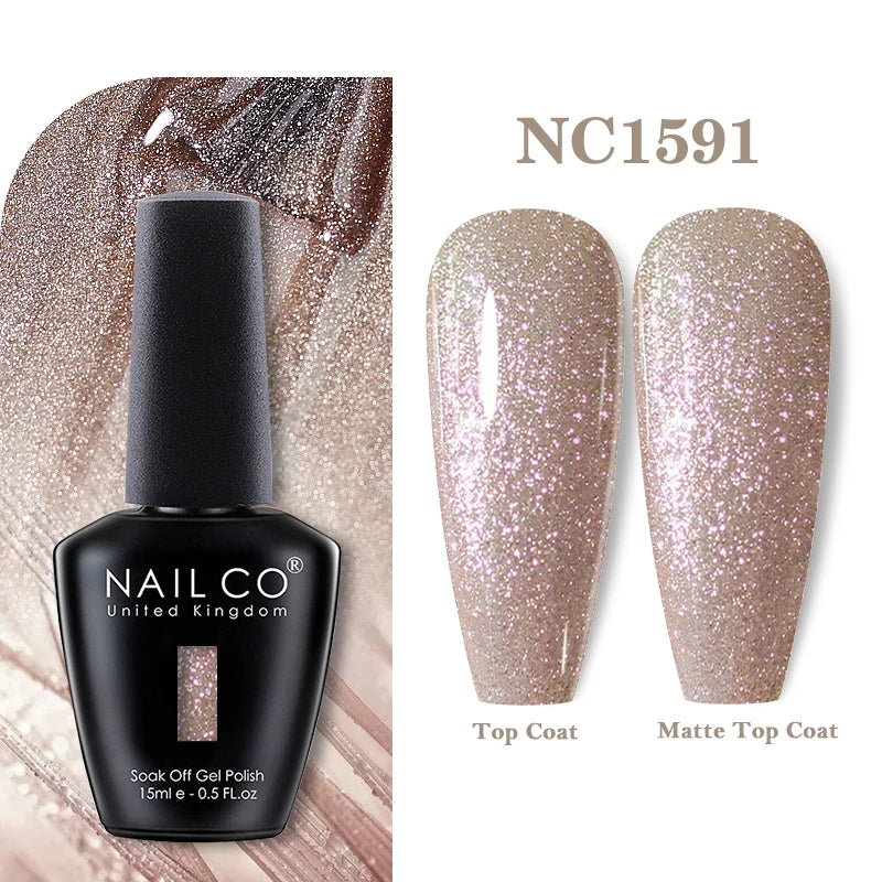 Vernis à ongles gel NAILCO 283 couleurs, base et top coat, semi-permanent, UV, pour nail art et manucure hybride.