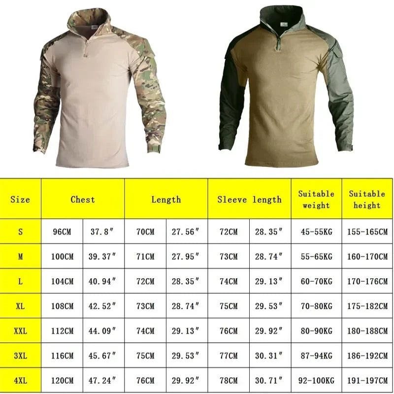 Tactical Airsoft Army Combat Shirt - Breathable CP Camo Zipper Tee