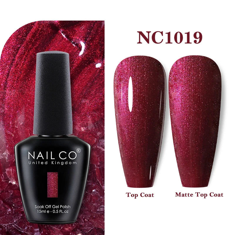 Vernis à ongles gel NAILCO 283 couleurs, base et top coat, semi-permanent, UV, pour nail art et manucure hybride.