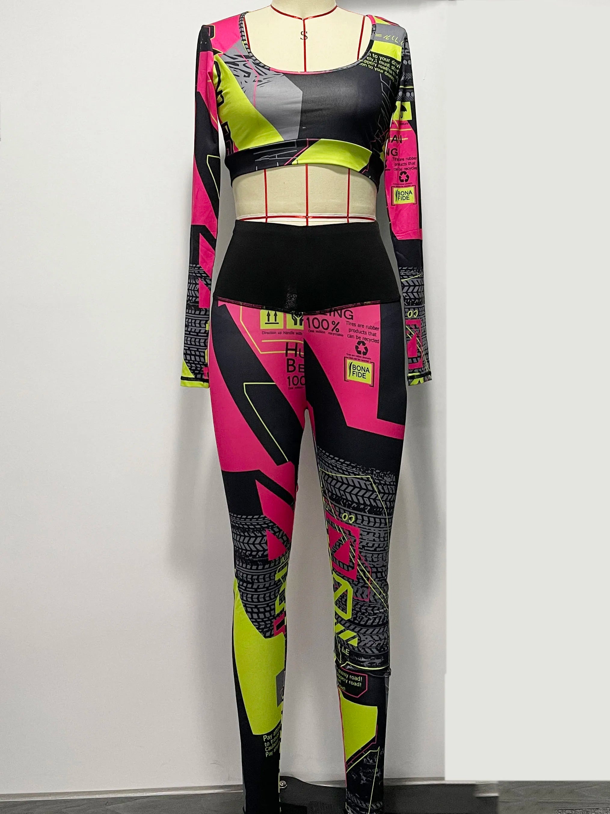 Women's Clothes Sports Yoga Set for Women Stylish Color-Block Long Sleeves Short Top&Pants Suits New 2 Piece Sets 90321