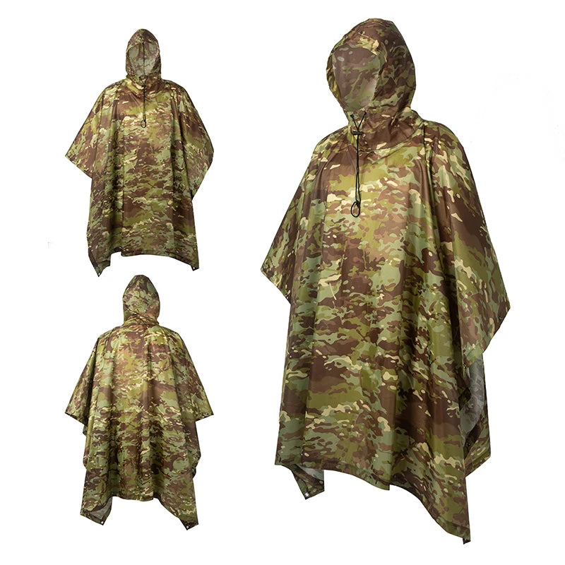 Military Tactical Rain Poncho - Waterproof Multi-Use Shelter & Raincoat