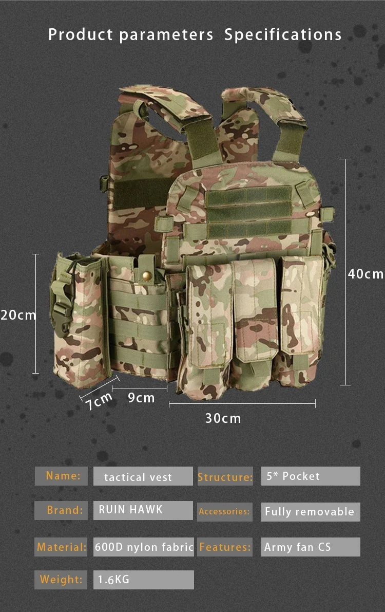 6094 Military Combat Army Wargame VestNylon Pouch Molle Gear Tactical Vest Body Armor Hunting Plate Carrier Airsoft Accessories