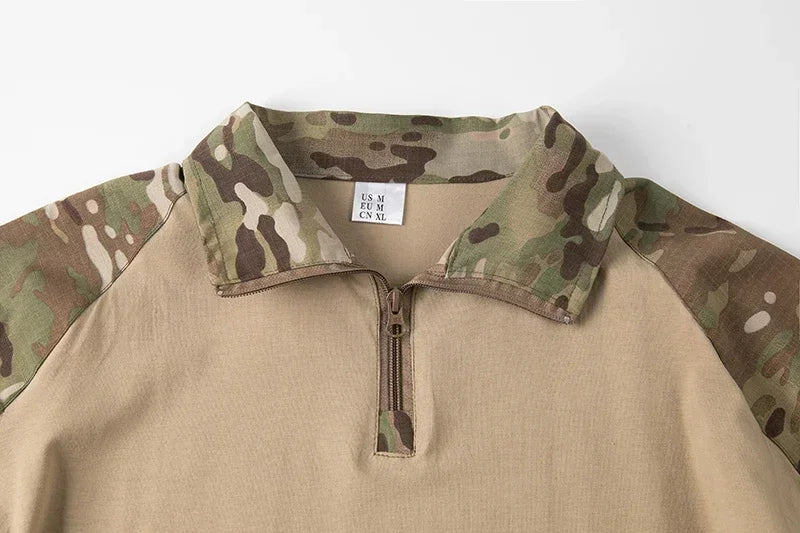 Tactical Airsoft Army Combat Shirt - Breathable CP Camo Zipper Tee