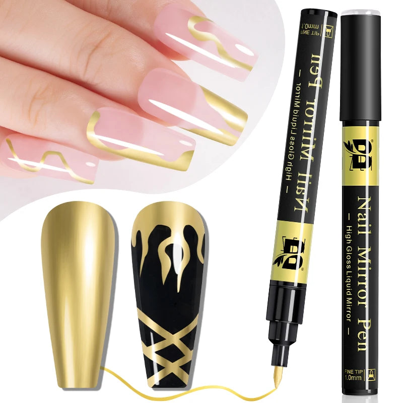 5ML Gold Silver Metallic Liner Paint Gel Polish Chrome Mirror Metal Effect Super Bright French UV LED Semi Permanent Nail Gel