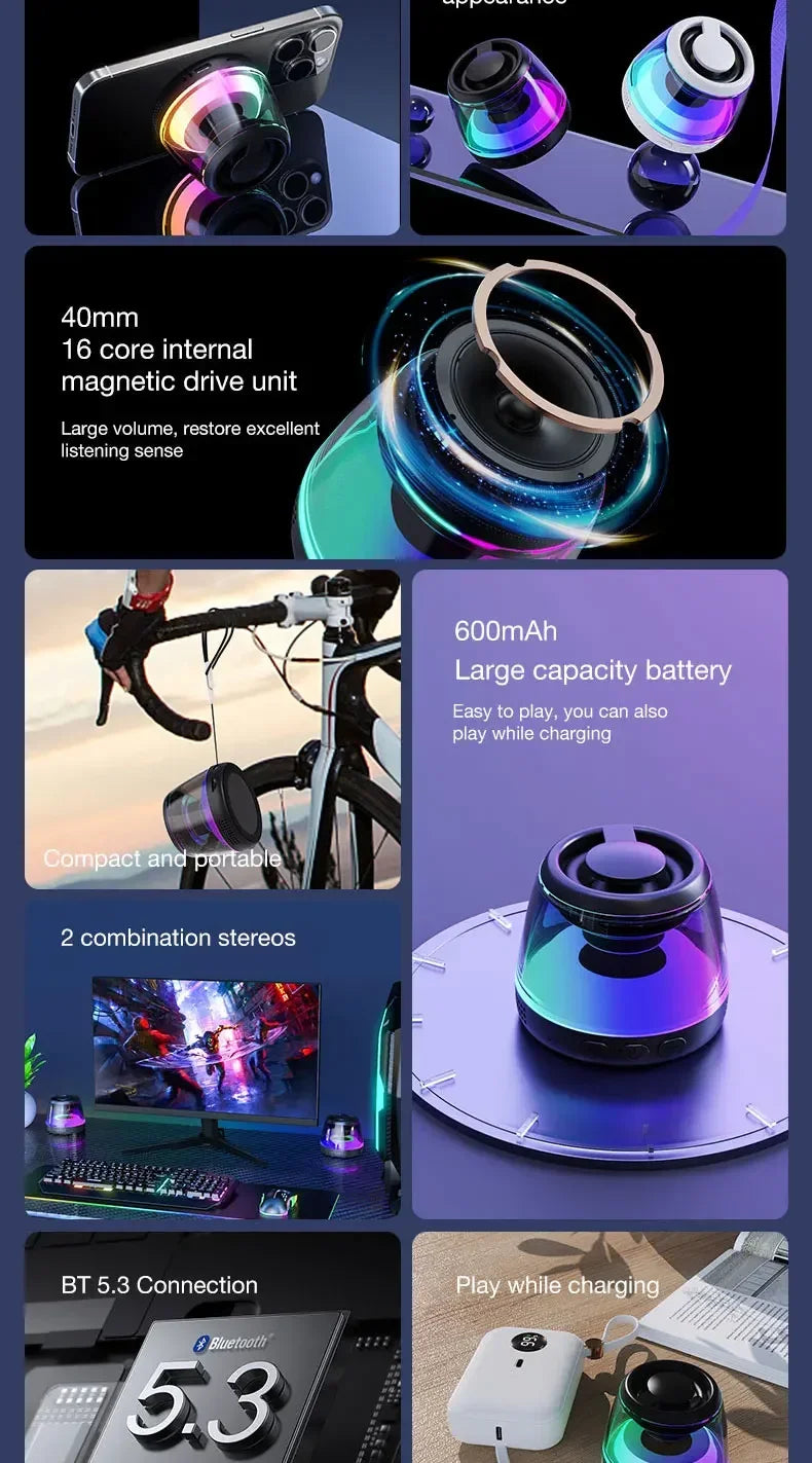 Magnetic Bluetooth Speaker RGB Mini Portable Speaker Magnetic Phone Holder Ring Wireless Sound Box Bluetooth Speaker Tower