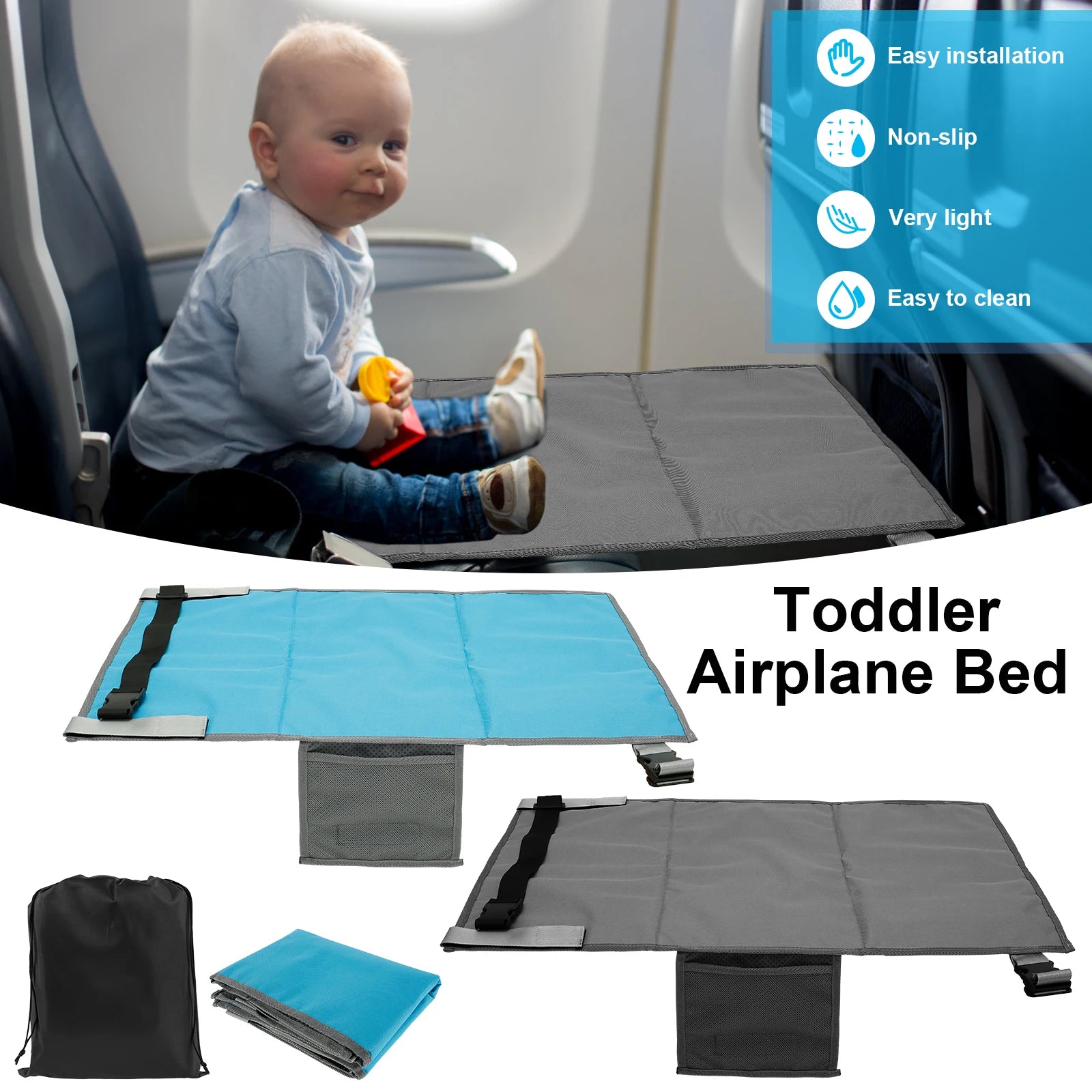 Lit de voyage portable pour enfants, avec repose-pieds et repose-jambes, hamac, et rallonge de siège d'avion pour tout-petits.