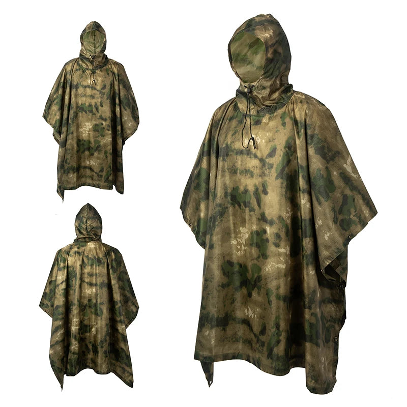 Military Tactical Rain Poncho - Waterproof Multi-Use Shelter & Raincoat