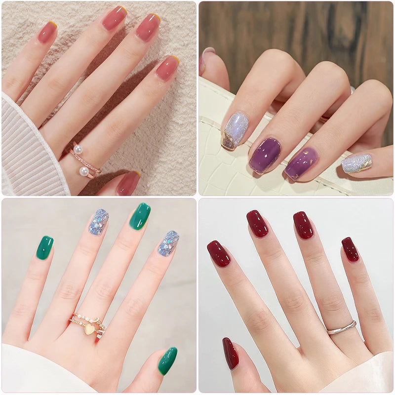 Kit de vernis à ongles semi-permanent avec lampe UV/LED et outils de manucure.