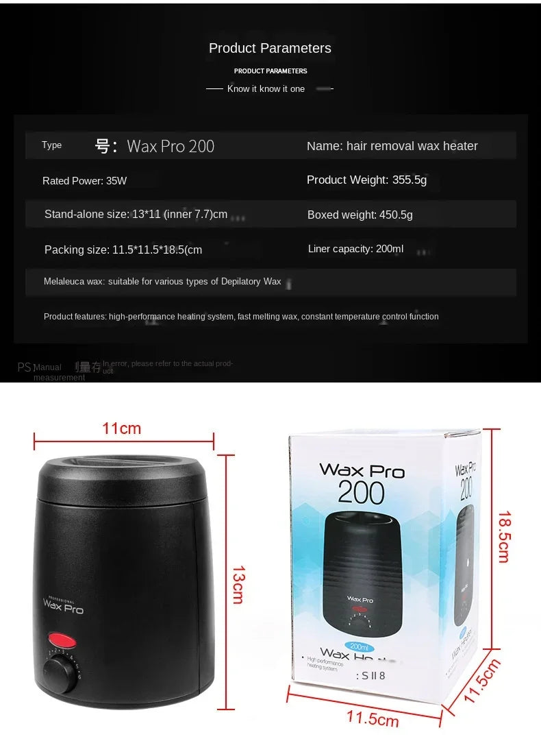 200ML Waxing Kit - Women Men Hard Wax Melt Warmer Kit for Hair Removal-Suitable for Full Body Hair Removal on Sensitive Skin