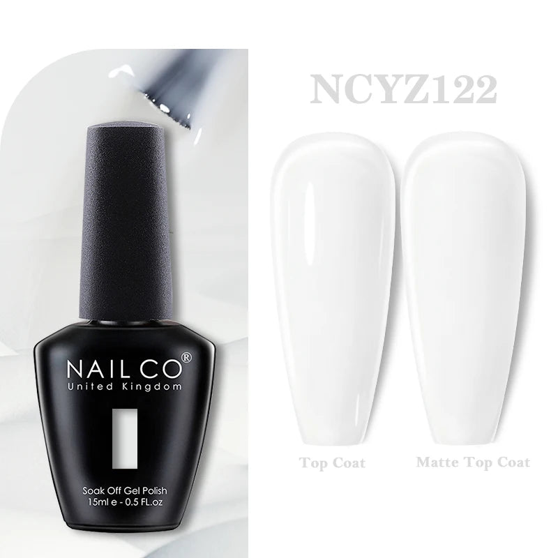 Vernis à ongles gel NAILCO 283 couleurs, base et top coat, semi-permanent, UV, pour nail art et manucure hybride.
