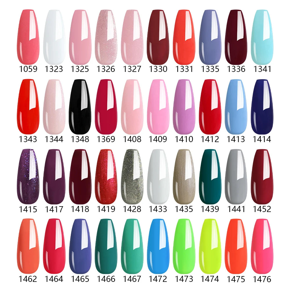 Vernis à ongles gel NAILCO 283 couleurs, base et top coat, semi-permanent, UV, pour nail art et manucure hybride.