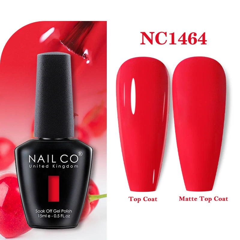 Vernis à ongles gel NAILCO 283 couleurs, base et top coat, semi-permanent, UV, pour nail art et manucure hybride.