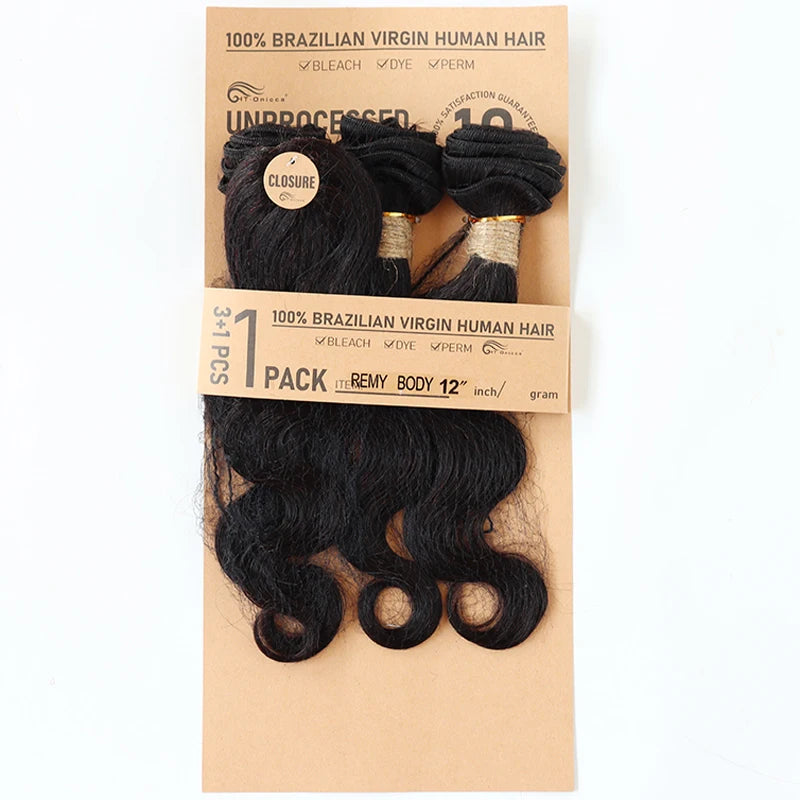 Kinky Curly Human Hair Bundles Short Brazilian Hair Weaves 3 Bundles With Closure Natural Black Curly Bundles With Closure