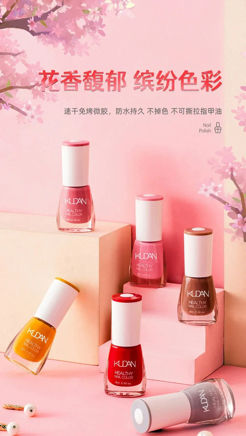 Vernis à ongles sans lampe UV, blanc à fines paillettes, sans cuisson, sans décollement, base huileuse transparente et brillante, couleur nude