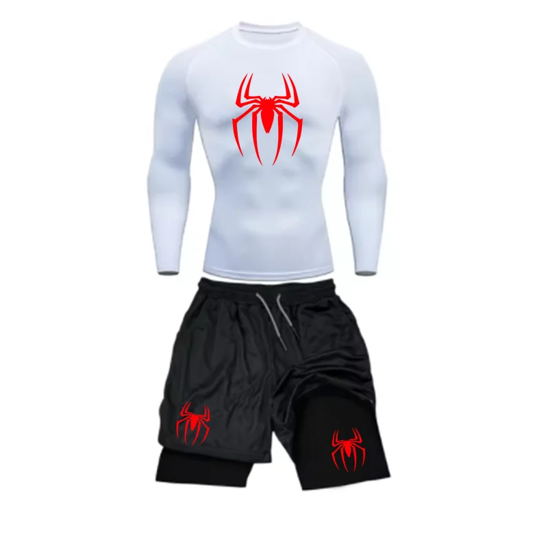 Spring and Autumn Men's Sports Set Quick drying Training Clothes Spider Printed Fitness Top Performance Shorts Gym Casual Sports