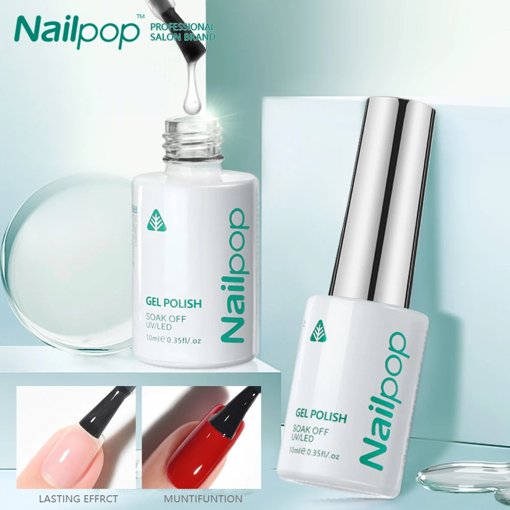 NAILPOP Vernis de finition sans résidu, base, primer, vernis gel UV, rehausseur de design, gel de renforcement, gel semi-permanent, outil de nail art UV/LED