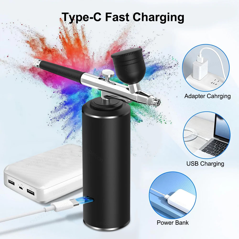 Aérographe portable avec compresseur pour la peinture et le nail art, idéal pour la décoration de gâteaux, le maquillage, les manucures et autres travaux de beauté. Pistolet à peinture portable pour vernis et ongles.