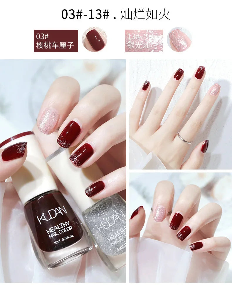 Vernis à ongles sans lampe UV, blanc à fines paillettes, sans cuisson, sans décollement, base huileuse transparente et brillante, couleur nude