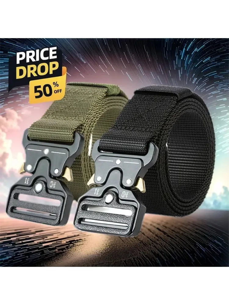 Ceinture tactique unisexe de style militaire pour le travail, la randonnée et les travaux de précision. Ceinture porte-arme avec boucle métallique robuste à dégagement rapide.