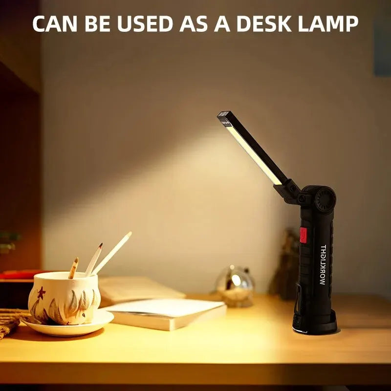 Lampe torche LED de camping rechargeable USB, lampe de travail magnétique avec crochet, étanche, mode d'éclairage adapté au travail de nuit.