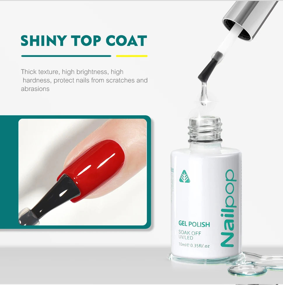 NAILPOP Vernis de finition sans résidu, base, primer, vernis gel UV, rehausseur de design, gel de renforcement, gel semi-permanent, outil de nail art UV/LED