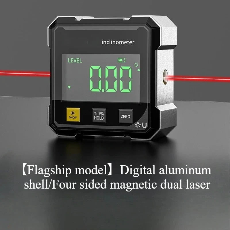 Outils pour le travail du bois : inclinomètre magnétique à double laser 4 faces, instrument de mesure d'angle numérique avec niveau laser de mesure d'inclinaison