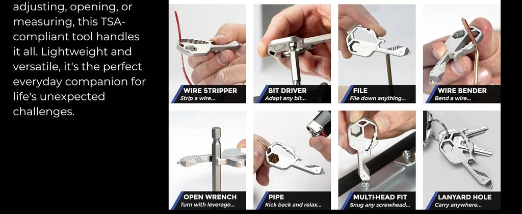 16-in-1 Key-Shaped Multi-Tool - TSA Safe Stainless Steel Keychain