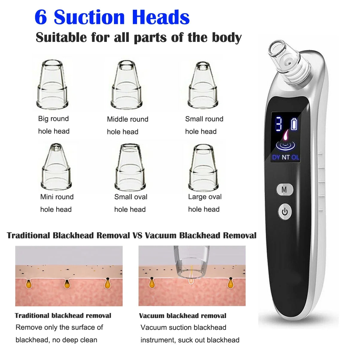 Premium Blackhead Remover - 6 Heads & LCD Display