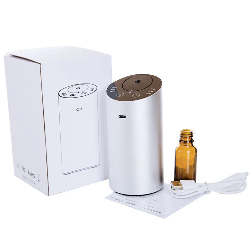 Diffuseur d'arômes sans fil pour voiture avec flacon d'huile essentielle vide de 20 ml. Diffuseur de parfum électrique rechargeable pour la maison et la chambre.