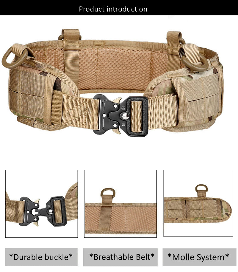 Tactical MOLLE Padded Belt - Combat Waist Belt for Airsoft & Hunting